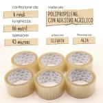 Nastro adesivo per imballaggio 50x66m, resistente all'acqua, trasparente, 6 pezzi