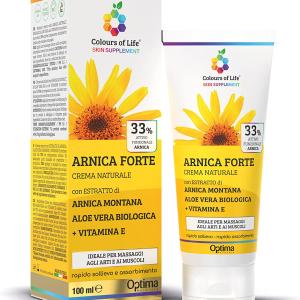 Crema Eudermica Arnica Forte, ‎Colours Of Lifemcon Aloe Vera Biologica e Vitamina E, per dolori articolari, muscolari, ematomi e contusioni, 100 ml
