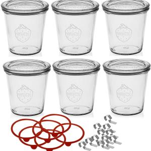 Weck glas 290 ml mit Deckel 80 mm, komplett mit Dichtung und Clips, 6er-Pack, Glas, transparent