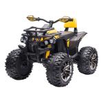 Quad électrique pour enfants, 12V, avec feux de travail et pédale, batterie rechargeable, âge 3-5 ans, couleur jaune.