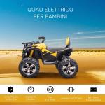 Quad électrique pour enfants, 12V, avec feux de travail et pédale, batterie rechargeable, âge 3-5 ans, couleur jaune.