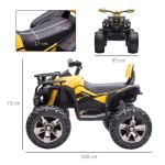 Quad électrique pour enfants, 12V, avec feux de travail et pédale, batterie rechargeable, âge 3-5 ans, couleur jaune.