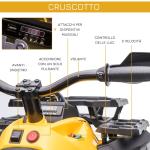 Quad électrique pour enfants, 12V, avec feux de travail et pédale, batterie rechargeable, âge 3-5 ans, couleur jaune.