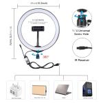Bague LED pour selfies, 26 cm, lumière réglable et couleurs, trépieds, avec télécommande