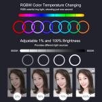Bague LED pour selfies, 26 cm, lumière réglable et couleurs, trépieds, avec télécommande