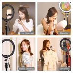 Bague LED pour selfies, 26 cm, lumière réglable et couleurs, trépieds, avec télécommande