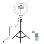Bague LED pour selfies, 26 cm, lumière réglable et couleurs, trépieds, avec télécommande