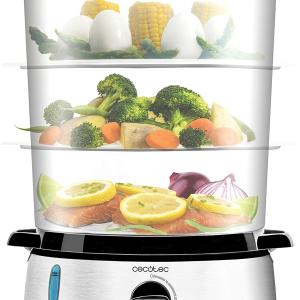 Vaporiera Cecotec, Vapovita 3000, Steamer Elettrico in Acciaio Inox, 800 W, 3 contenitori, 9 Litri, Alluminio