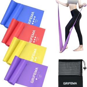 Fasce elastiche fitness [set da 4] 1,8 m, fasce elastiche con 4 livelli di resistenza per allenamento della forza, yoga, pilates