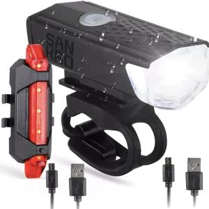 Luce bicicletta anteriore e posteriore, ricaricabile USB, 300 lumen, 3 modalità, IPX6 impermeabile