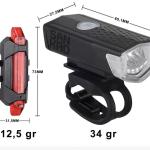 Luce bicicletta anteriore e posteriore, ricaricabile USB, 300 lumen, 3 modalità, IPX6 impermeabile