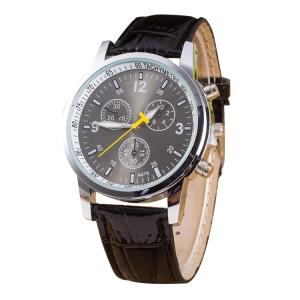 Luminous, Orologio con quadrante rotondo, con tre 3 funzioni,cinturino in pelle, per uomo, nero