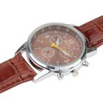Luminoso, orologio con quadrante rotondo, tre tre 3 funzioni, cinturino in pelle, per uomo, marrone