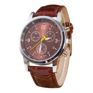 Luminoso, orologio con quadrante rotondo, tre tre 3 funzioni, cinturino in pelle, per uomo, marrone